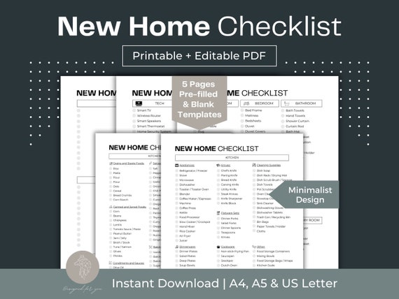 New Home Essentials Checklist, New Home Checklist Printable,first