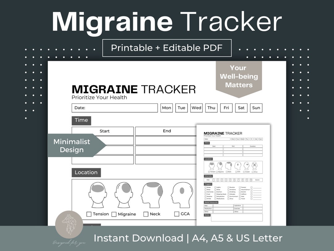 Migraine Tracker Printable Symptom Tracker Fillable PDF Chronic ...