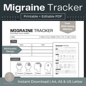 Migraine Tracker Printable Symptom Tracker Fillable PDF Chronic Migraine Chronic Pain Tracker Headache Tracker Health Planner Migraine Log