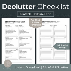 Declutter Checklist ADHD Decluttering Home Cleaning Planner Home Organization Declutter Planner ADHD Planner Declutter Printable