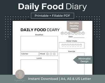 Daily Food Diary Printable: Calorie & Mood Tracker (Fillable PDF)