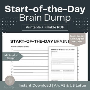 Start-of-the-Day Brain Dump Planner Morning Brain Dump Printable ADHD Brain Dump To Do List Thought Organizer Minimalist Daily Planner