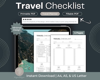 Printable Travel Checklist, Itinerary Planner (PDF)