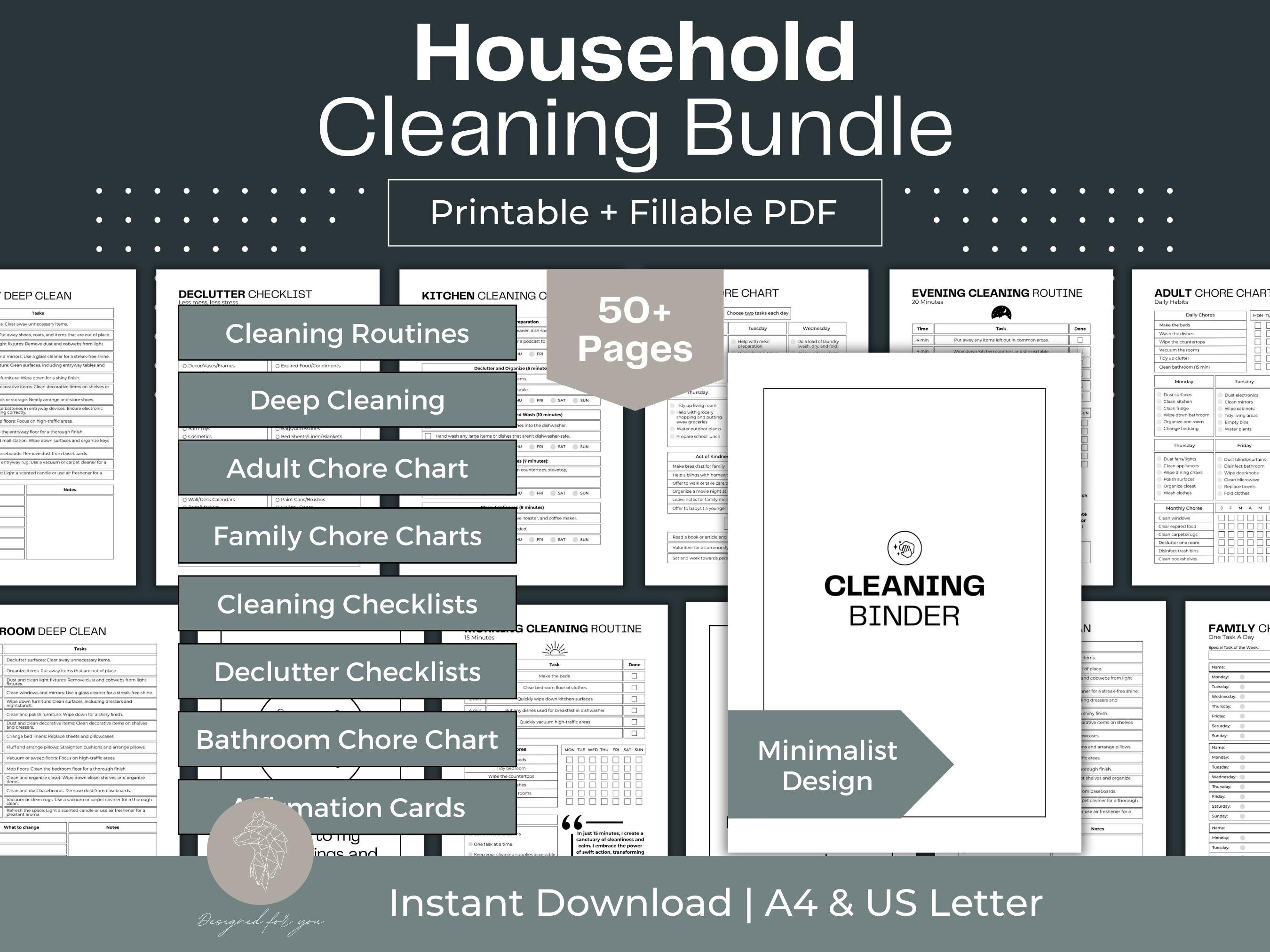 Household Cleaning Bundle Printable ADHD Cleaning Checklist Bundle ADHD ...