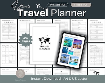 Planner di viaggio definitivo stampabile, itinerario, diario, lista di controllo (A4/Lettera)
