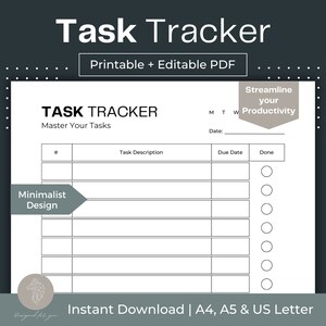 Task Tracker To Do List Daily To Do List Productivity Planner Minimal Templates Minimalist Planner Priority Planner To Do List Printable