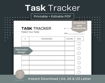 Minimalist Task Tracker Printable: Daily To-Do List (A4, A5, Letter)