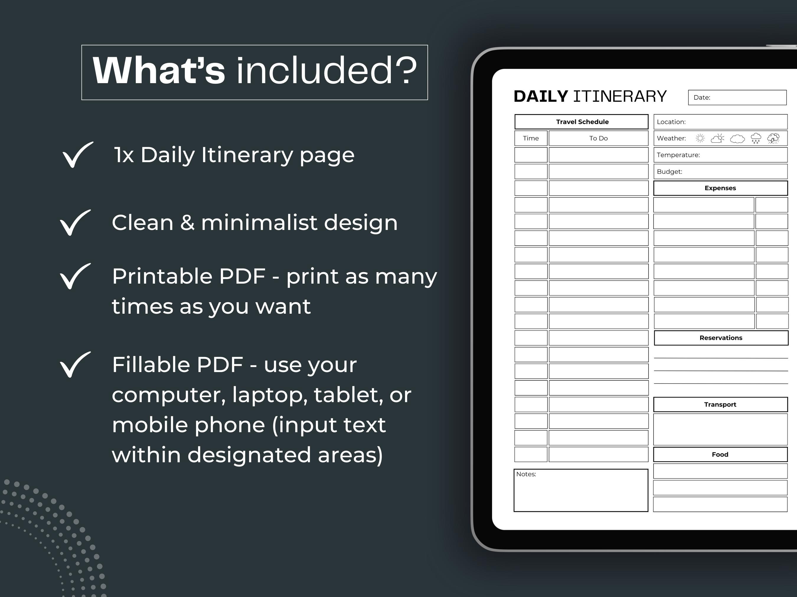 Printable Travel Itinerary, Daily Planner Template (PDF) - Etsy