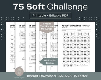 75 Soft Challenge Tracker Printable, Fillable Fitness Planner (PDF)