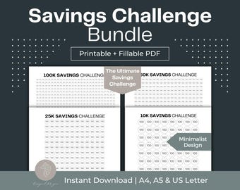 Savings Challenge Printable Bundle: 10K, 25K, 50K, 100K (Fillable PDF)