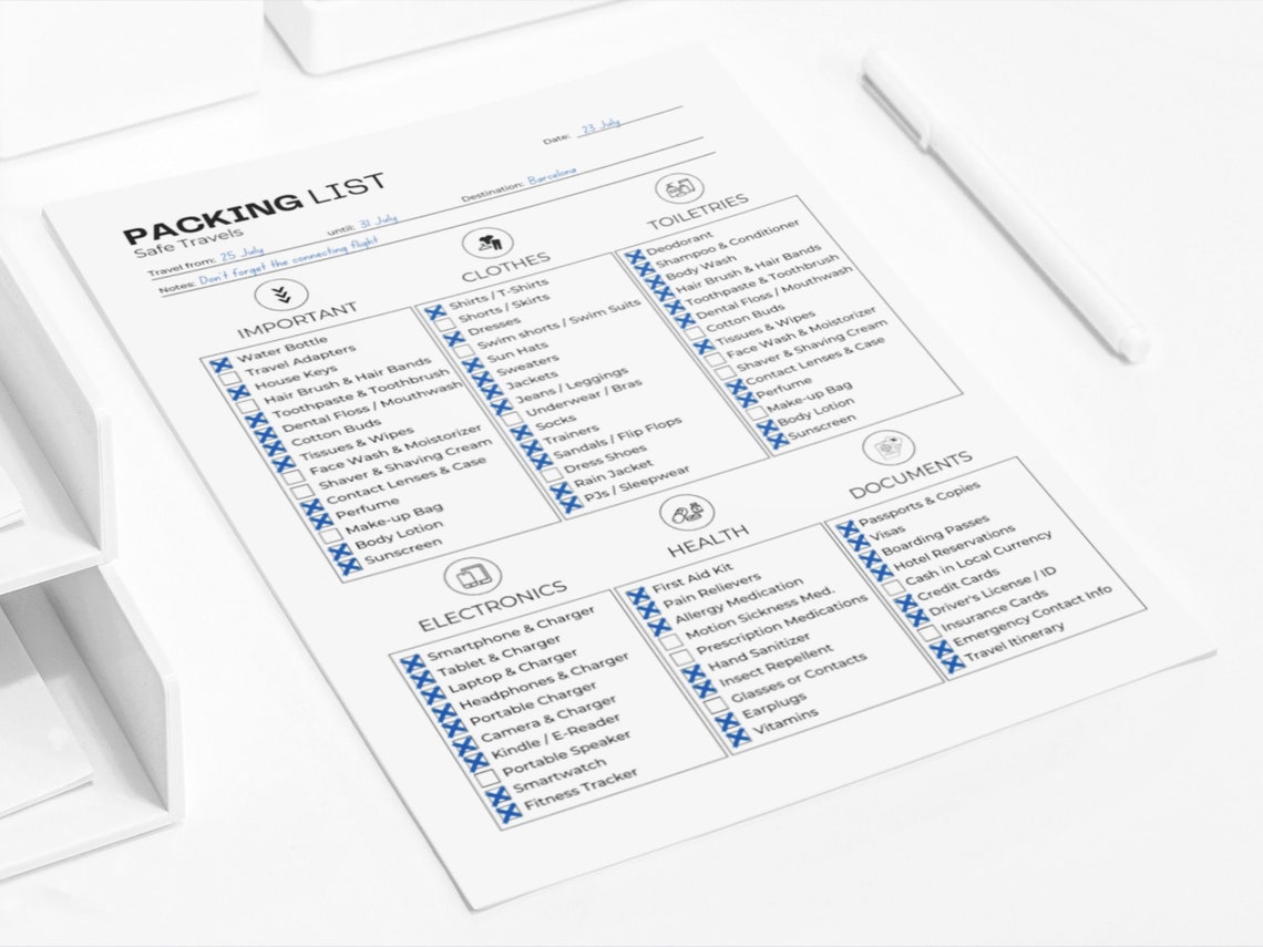 Packing list printable travel to do list template fillable pdf packing