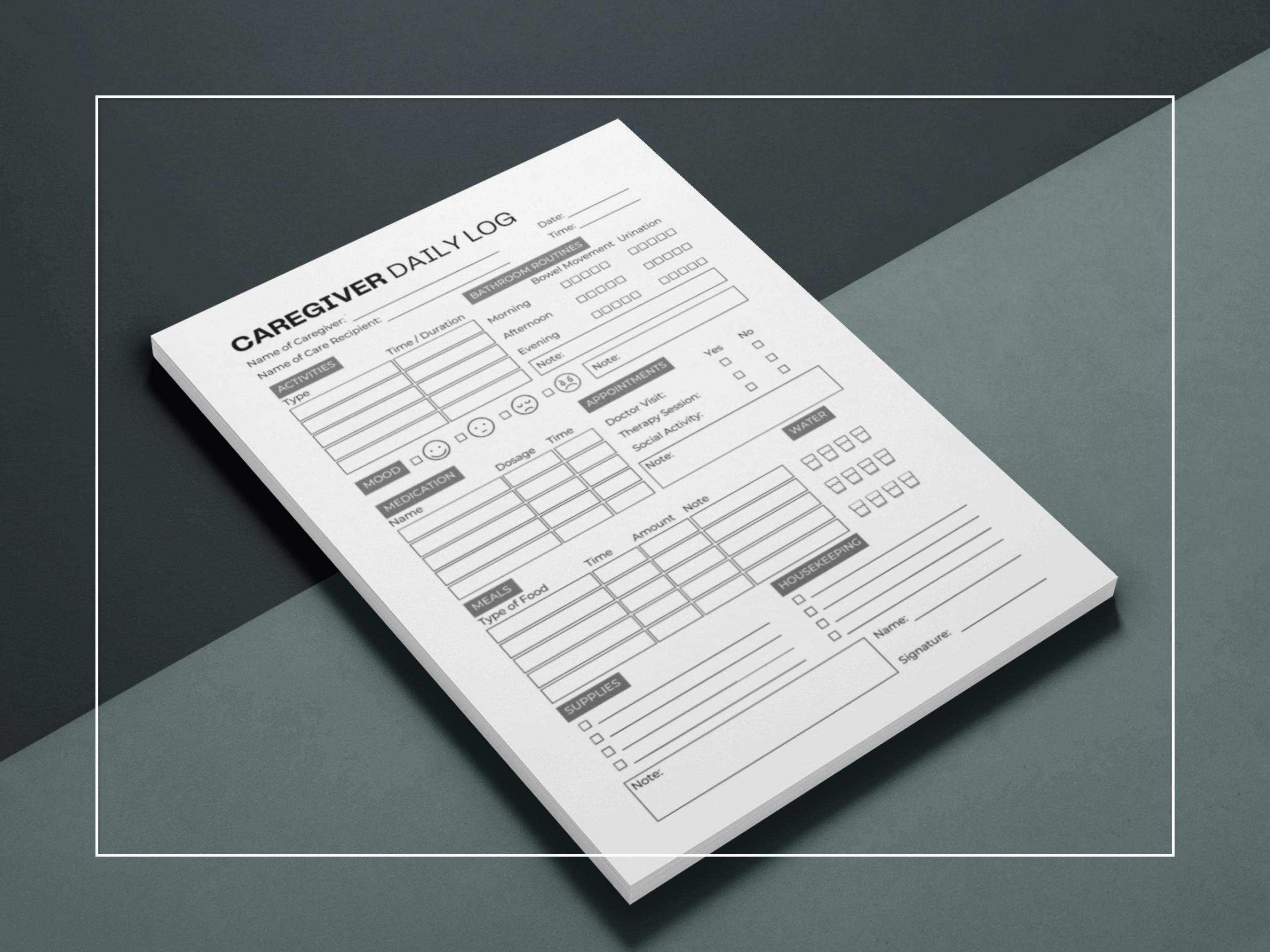 Caregiver Daily Log Printable: Fillable PDF for Elderly Care - Etsy