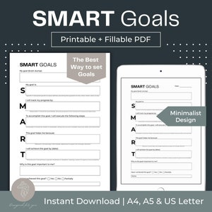 Werkblad Smart Goals Afdrukbaar Smart Goals Tracker SMART Goal Invulbare PDF Nieuwjaarsresolutie Werkblad Digitale doelen stellen Topdoelen