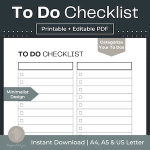 To Do Checklist Weekly To Do List Task List Digital To Do List Printable To Do List PDF Daily To Do List Checklist Template List Minimal