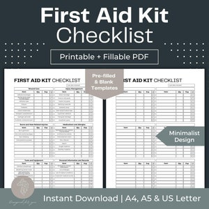 First Aid Kit Checklist Printable Emergency Kit Chronic Pain Fillable PDF Chronic Illness For Medical Binder Digital Emergency Action Plan