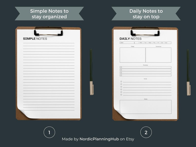 Printable Notes Bundle: Simple Daily, Weekly, Monthly (fillable PDF) - Etsy