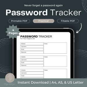 Password Tracker Printable, Password Log, Password Books, Password Printable, Printable Password Tracker, Password Organizer, Fillable PDF