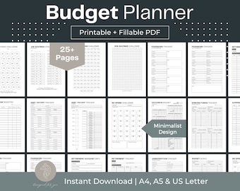 Printable Budget Planner, Finance Bundle, Money Savings Challenges (Fillable PDF)