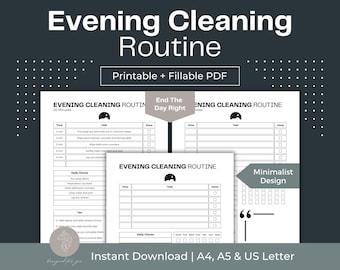 Evening Cleaning Routine Printable: ADHD Chore Chart (Fillable PDF)