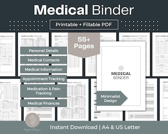 Medical Binder Printable Chronic Illness Medical Planner Fillable PDF Emergency Binder Mental Health Tracker Medical Record Binder