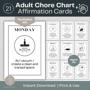 Volwassen karwei grafiek affirmatiekaarten ADHD karwei grafiek positieve affirmaties cadeau ADHD karwei grafiek voor volwassenen schoonmaak affirmatie kaarten cadeau