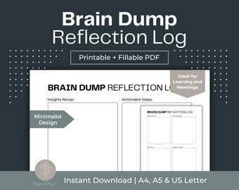 Diario de reflexión "Volcado de ideas", Planificador para el TDAH (PDF rellenable)
