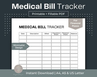 Medical Bill Tracker Printable, Fillable PDF (A4, A5, Letter)