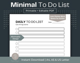 Minimal To Do List Printable Task Planner Fillable PDF Daily To Do List Productivity Planner Priority To Do List Task Manager Minimalist