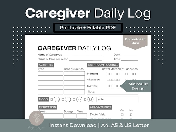 Caregiver Daily Log Printable: Fillable PDF for Elderly Care