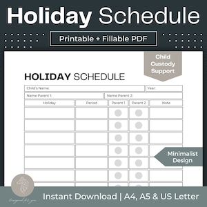 Holiday Schedule Printable Child Custody Planner Fillable PDF Co-Parenting Planner Digital Child Custody Journal Single Parent Support