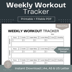 Tygodniowy tracker treningowy Utrata wagi Wydrukowany tygodniowy planer treningowy Strony planera utraty wagi Wypełnialny dziennik utraty wagi Planer treningowy