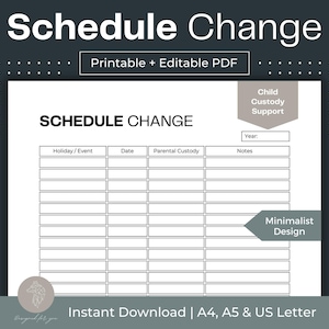 Schedule Change Printable Child Custody Planner Fillable PDF Co-Parenting Planner Digital Child Custody Journal Single Parent Support