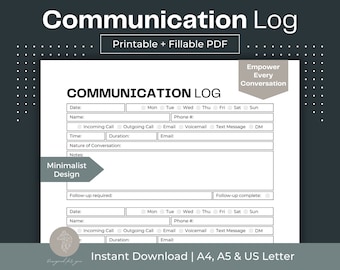 Communication Log Printable Call Tracker Fillable PDF Phone Call Log Small Business Notes Teacher Notes Digital Parent Communication Log