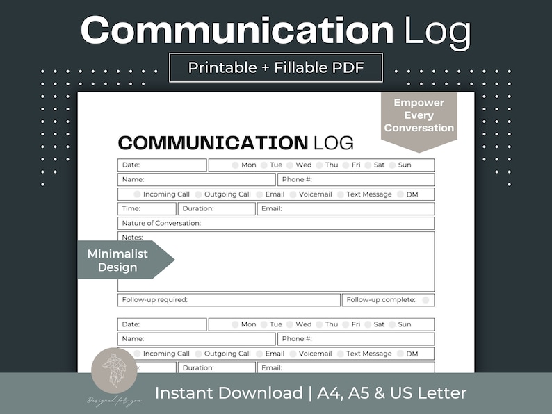 Communication Log Printable | Fillable PDF Call Tracker - Etsy