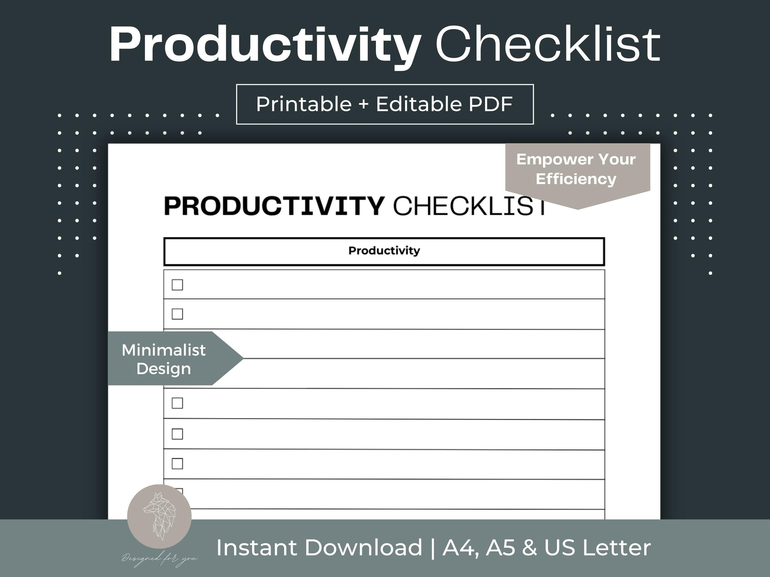 Productivity Checklist Printable Minimalist To Do List Checklist Productivity Checklist Printable Minimalist To Do List Checklist