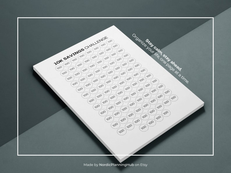 10k Savings Challenge Printable Savings Tracker Fillable PDF Money