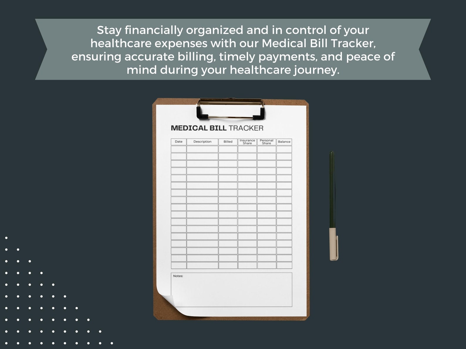 Printable Medical Bill Tracker Fillable PDF Bill Payment Checklist Medical Expense Tracker ...