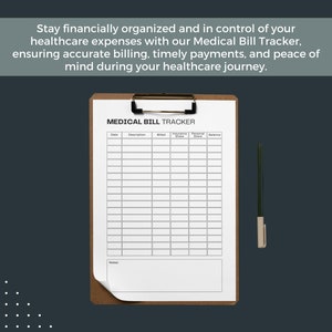 Printable Medical Bill Tracker Fillable PDF Bill Payment Checklist Medical Expense Tracker ...