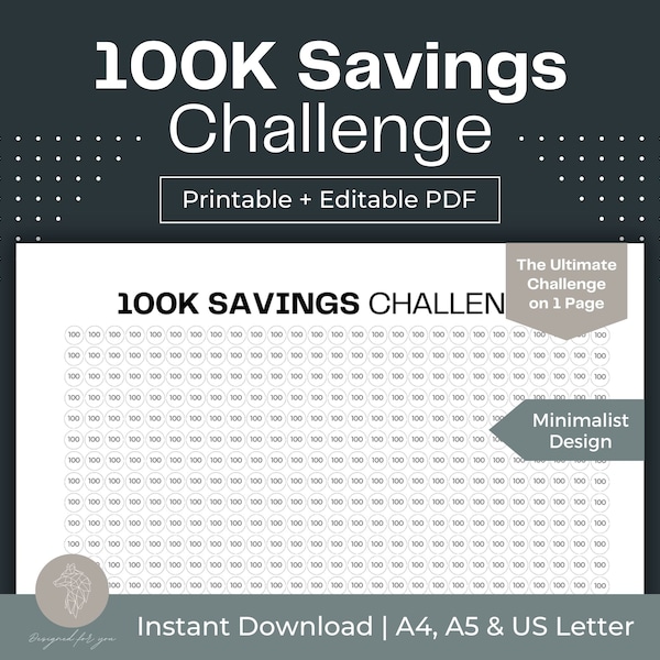 100K Savings Challenge 100000 Savings Challenge 100 Envelope Savings Challenge Saving Challenge Savings Challenge Printable