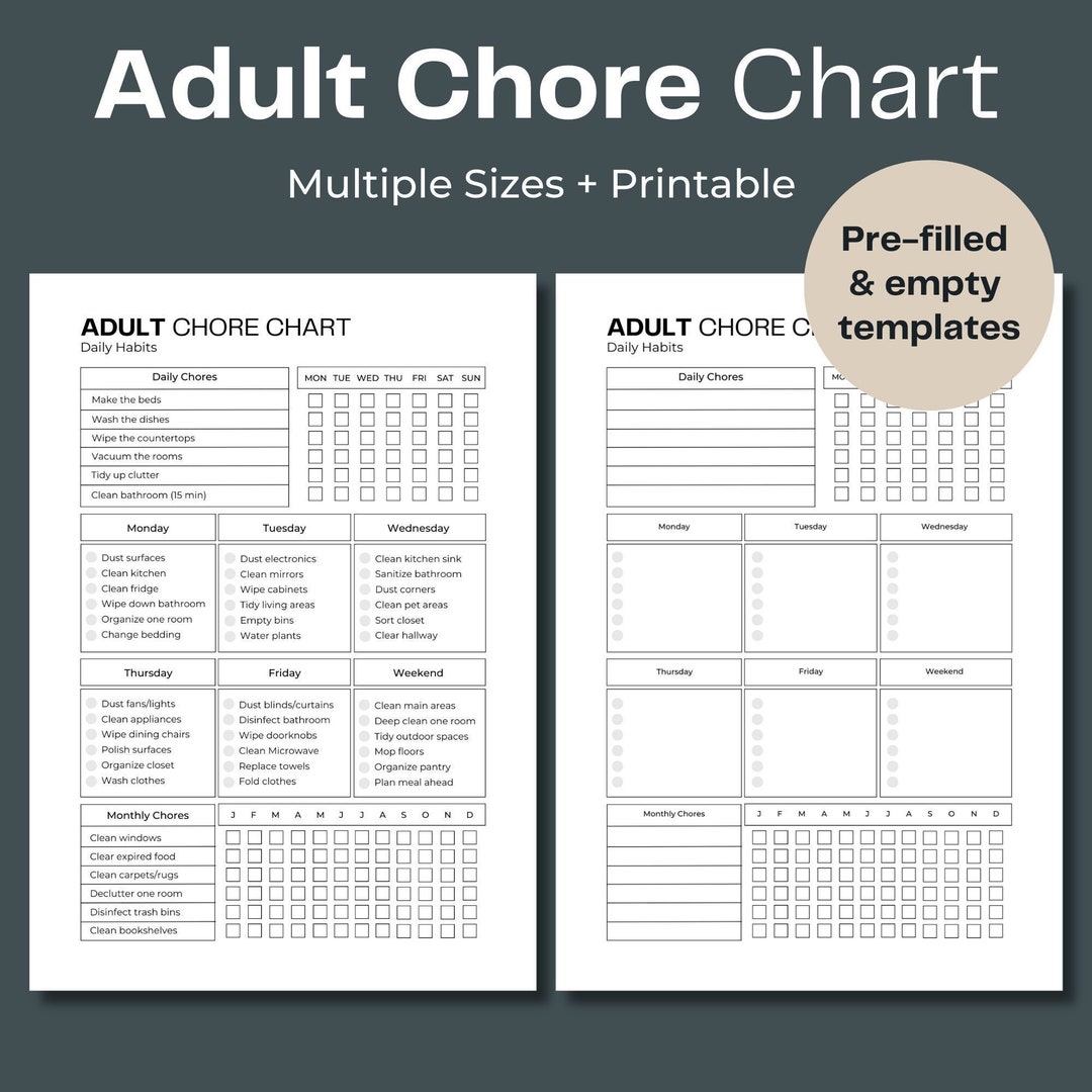 Adult Chore Chart ADHD Help Cleaning Planner Cleaning - Etsy Canada