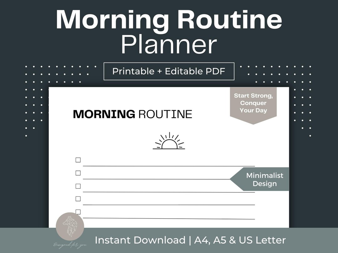 Minimalist Morning Routine Planner, Daily Habit Tracker (fillable PDF ...