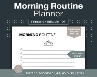 Minimalist Morning Routine Planner, Daily Habit Tracker (Fillable PDF)