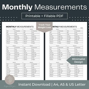 Monthly Measurements Tracker | Weight Loss Printable (Fillable PDF)