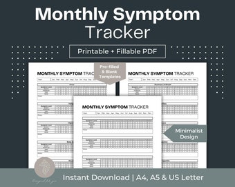 Printable Monthly Symptom Tracker, Fillable PDF (A4, A5, Letter)