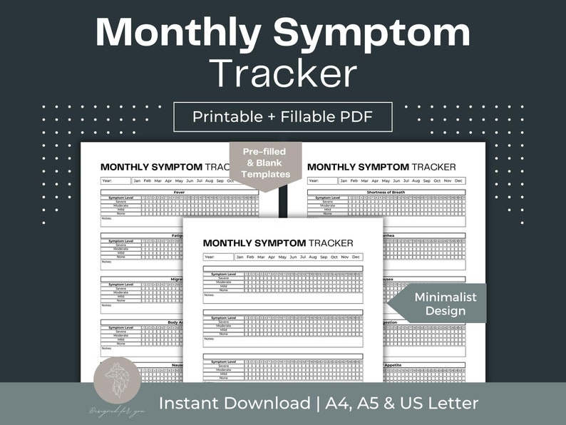 Printable Monthly Symptom Tracker Fillable PDF Chronic Illness Tracker ...