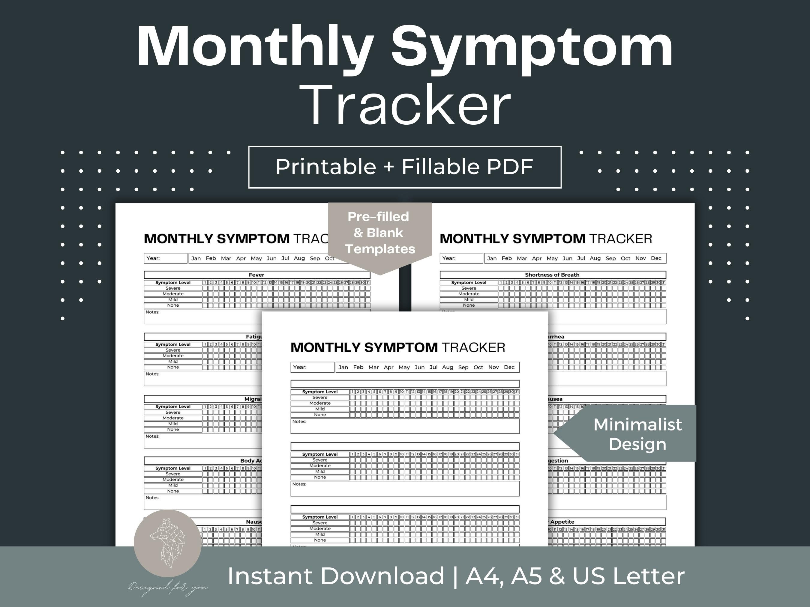 Printable Monthly Symptom Tracker Fillable PDF Chronic Illness Tracker ...