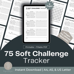 75 Soft Challenge Tracker, 75 Day Soft Challenge Printable, Soft 75 Challenge, Fitness Planner, Weight Loss Tracker, Habit Tracker, Fillable
