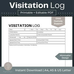 Visitation Log Printable Child Custody Planner Fillable PDF Co-Parenting Planner Parent Communication Log Digital Child Custody Journal