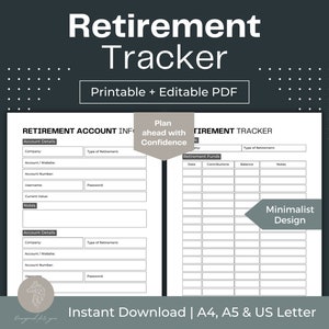 Retirement Tracker Printable Retirement Planner Fillable PDF Financial Planner Pension Retirement Planning Digital Savings Planner
