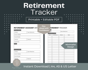 Retirement Tracker Printable | Financial Planner (Fillable PDF)